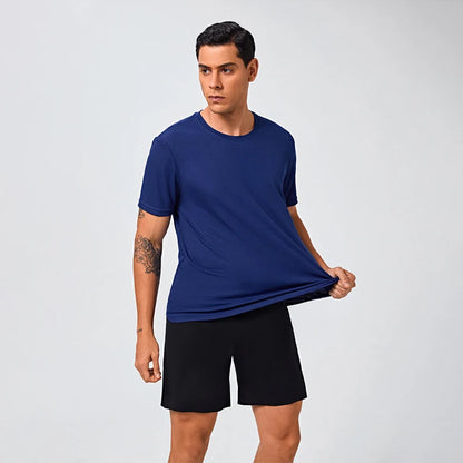 Men'S Silk Ice round Collar T-Shirt Simple Running Fitness Top Breathable Thin T-Shirt Quick Dry T-Shirt Summer