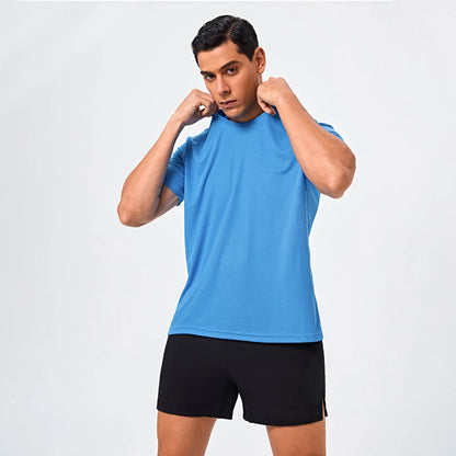 Men'S Silk Ice round Collar T-Shirt Simple Running Fitness Top Breathable Thin T-Shirt Quick Dry T-Shirt Summer